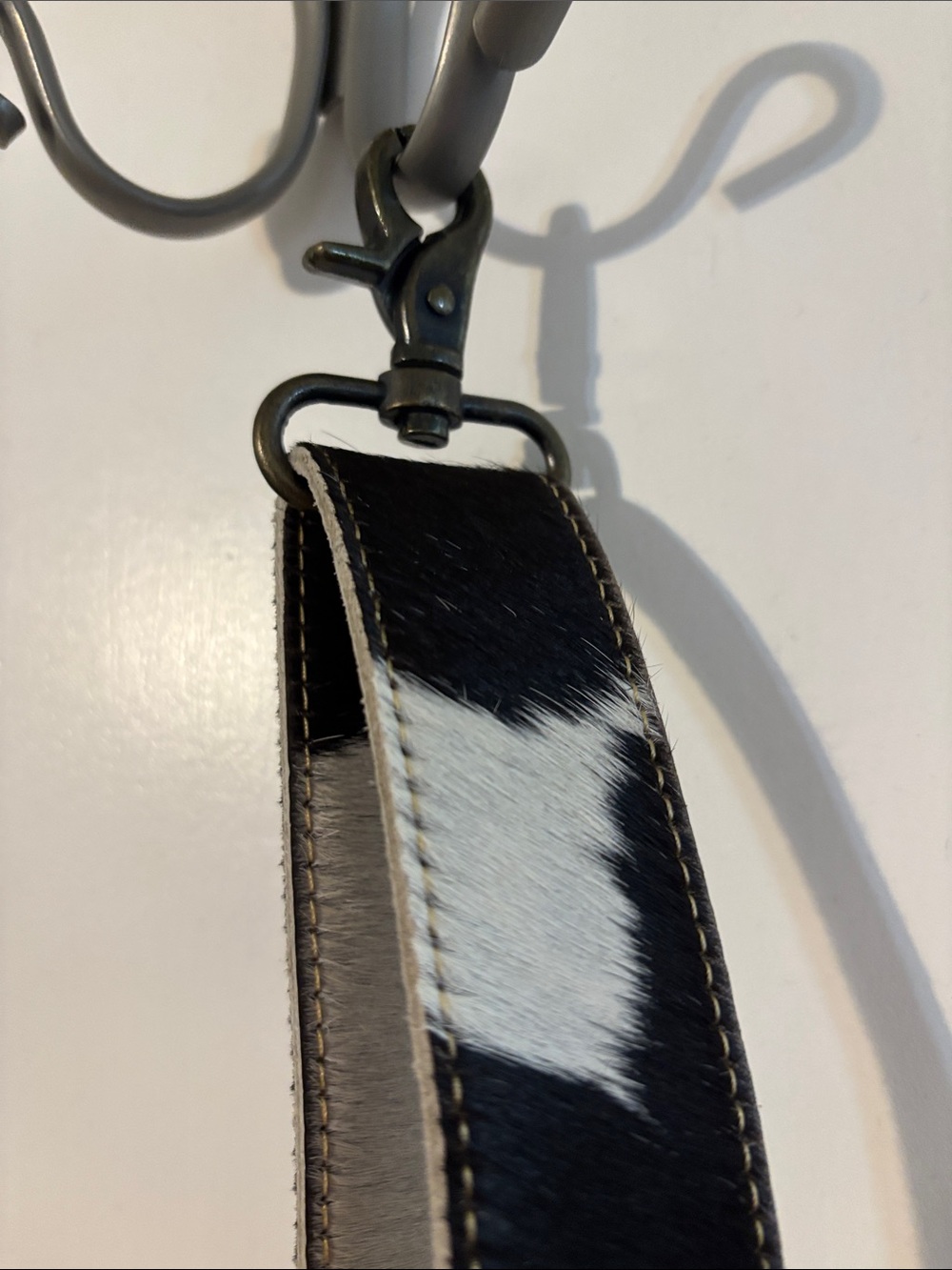 Myra Bag Black & White Cowhide Crossbody Strap with Brass Accents - Picture 6 of 8